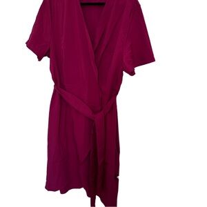 SHEIN Berry Wrap Dress with Self-Tie Belt